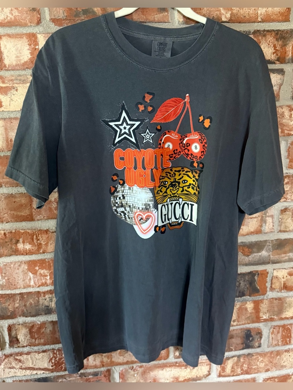 Comfort Colors Pepper Graphic Tee with Red Cherries and Gold Leopard